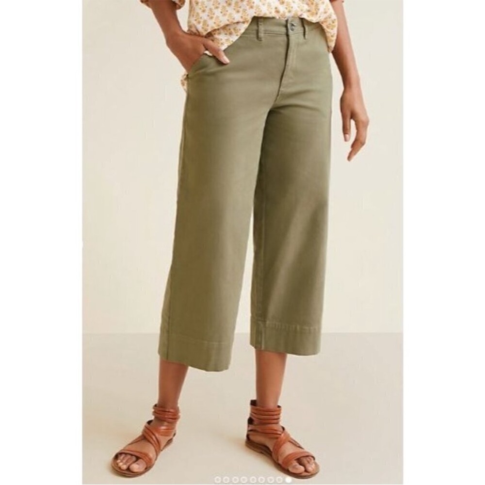 Garnet Hill Women’s Size 4 Olive Green Cropped Wide Leg Chino